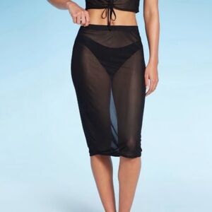 Sheer Mesh Black Pencil Swim Skirt